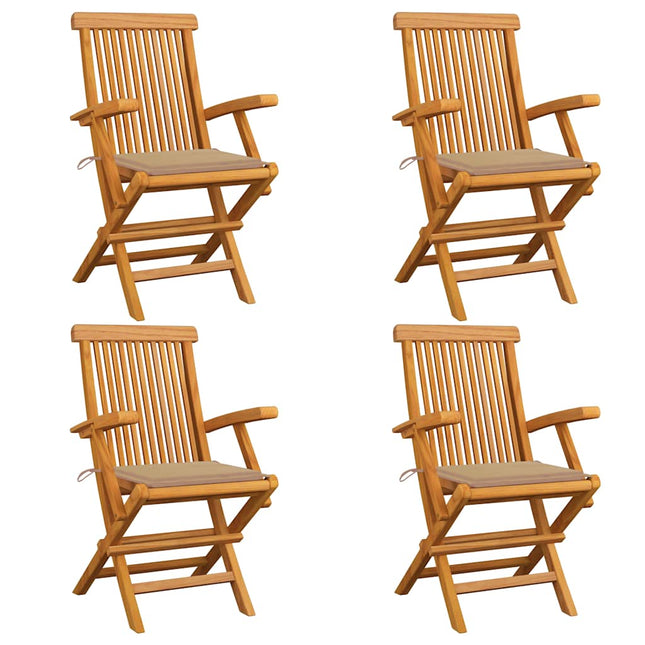 Sedie da Giardino con Cuscini Beige 4pz Legno Massello di Teak