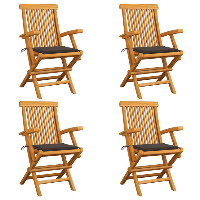 Sedie da Giardino con Cuscini Tortora 4 pz Legno Massello Teak