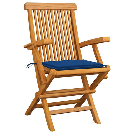 Sedie da Giardino con Cuscini Blu Reale 4pz Legno Massello Teak