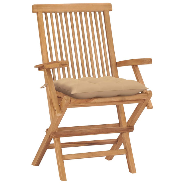 Sedie da Giardino con Cuscini Beige 4 pz Legno Massello di Teak