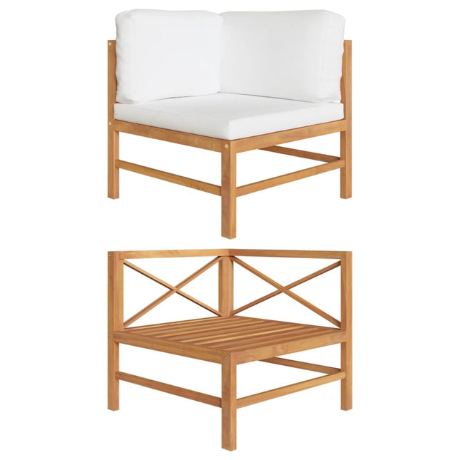 Divano Angolare con Cuscini Crema in Legno Massello di Teak