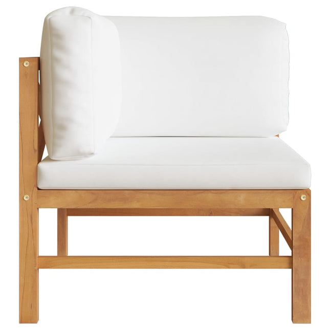 Divano Angolare con Cuscini Crema in Legno Massello di Teak