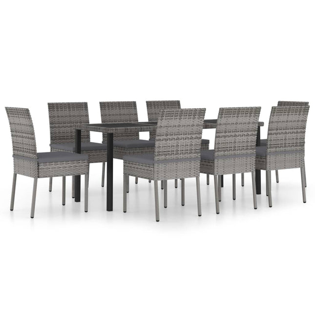 Set da Pranzo da Giardino 9 pz in Polyrattan Grigio