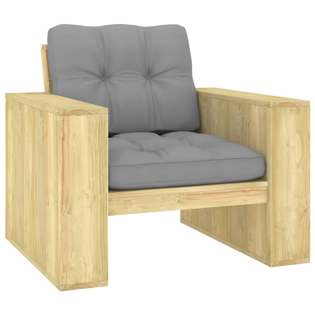 Sedia da Giardino con Cuscini Grigi Legno Pino Impregnato