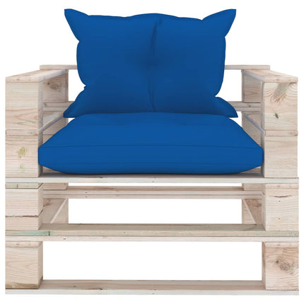 Poltrona da Giardino Pallet con Cuscini Blu Reale Legno di Pino