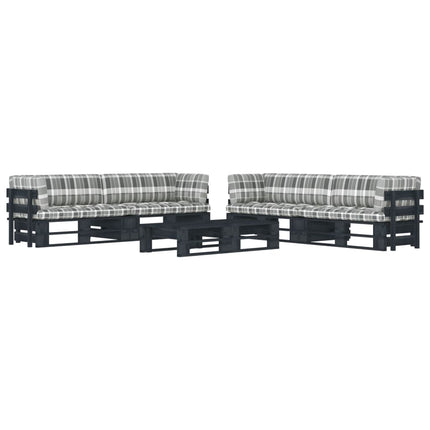 Set Divani in Pallet con Cuscini 6 pz in Pino Impregnato Nero