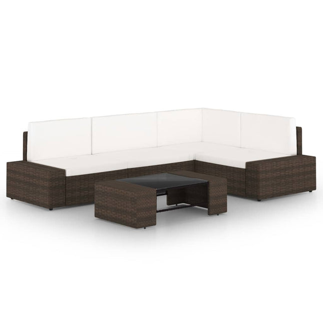 Set Divani da Giardino 5 pz con Cuscini in Polyrattan Marrone