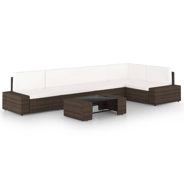 Set Divani da Giardino 6 pz con Cuscini in Polyrattan Marrone