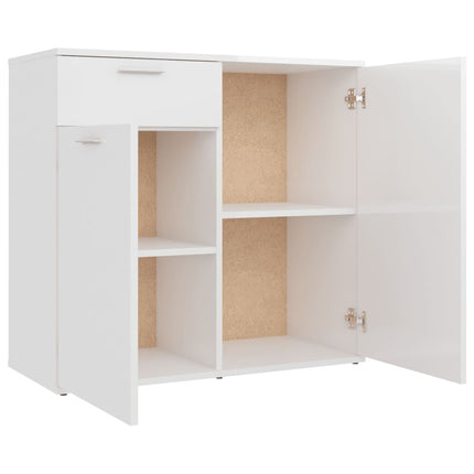 Credenza Bianco Lucido 80x36x75 cm in Legno Multistrato