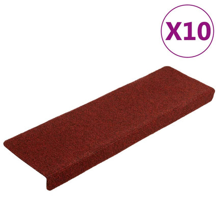 Tappetini per Scale Tessuto Agugliato 10 pz 65x21x4 cm Bordeaux