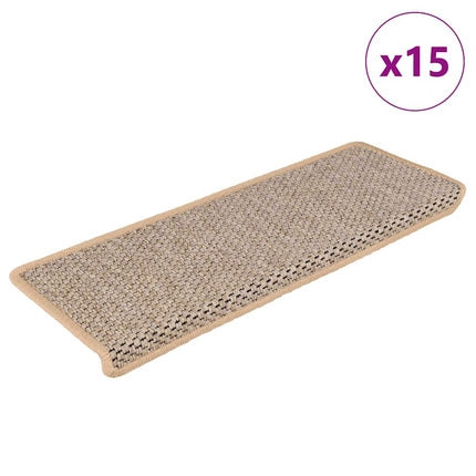 Tappeti Adesivi Scale Aspetto Sisal 15pz 65x21x4cm Beige Chiaro
