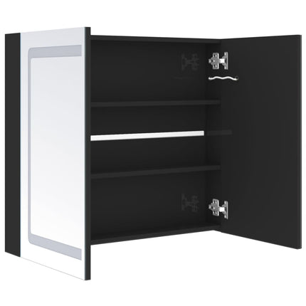 Armadietto Bagno con Specchio e LED Nero Lucido 80x12x68 cm