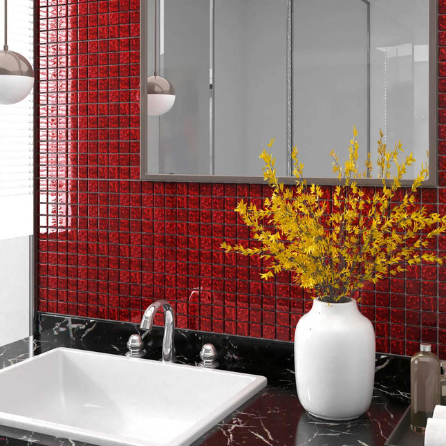 Piastrelle Mosaico 11 pz Rosso 30x30 cm in Vetro