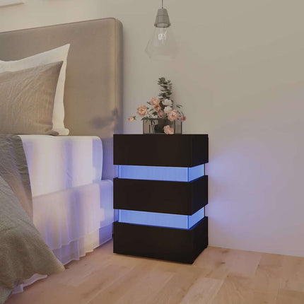 Comodino con Luci LED Nero 45x35x67 cm in Legno Multistrato