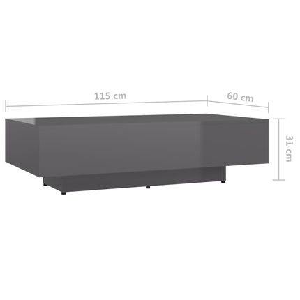 Tavolino da Salotto Grigio Lucido 115x60x31cm Legno Multistrato