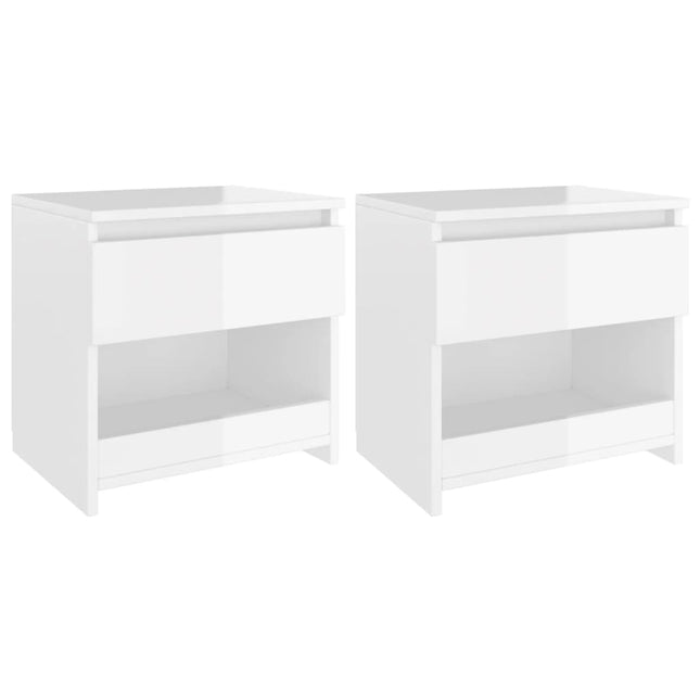 Comodini 2pz Bianco Lucido 40x30x39 cm in Legno Multistrato