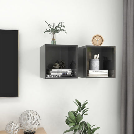 Mobili a Muro 2pz Grigio Lucido 37x37x37 cm Legno Multistrato