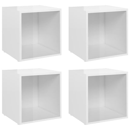 Mobili Porta TV 4pz Bianco Lucido 37x35x37 cm Legno Multistrato