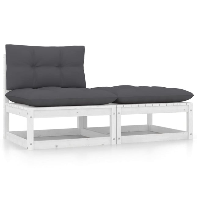 Set Divani da Giardino 2 pz Cuscini Legno Massello Pino Bianco