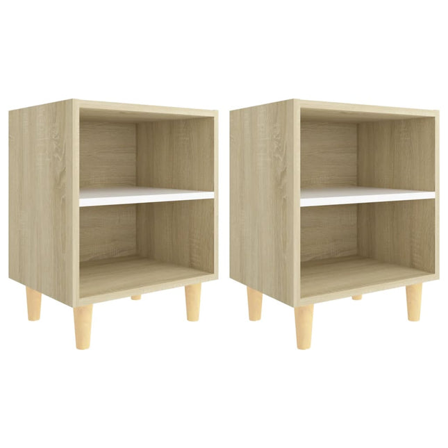 Comodini Gambe Legno Massello 2pz Rovere Sonoma Bianco 40x30x50