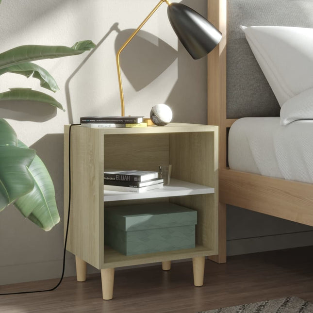 Comodini Gambe Legno Massello 2pz Rovere Sonoma Bianco 40x30x50