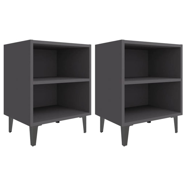 Comodini con Gambe in Metallo 2pz Grigi 40x30x50 cm