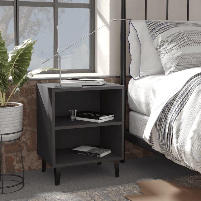Comodini con Gambe in Metallo 2pz Grigi 40x30x50 cm