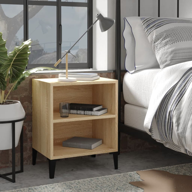 Comodini con Gambe in Metallo 2 pz Rovere Sonoma 40x30x50 cm