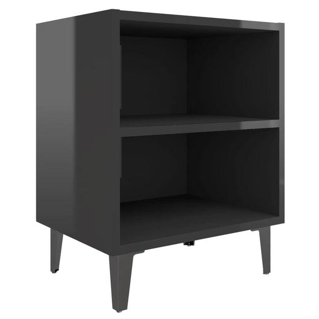Comodino con Gambe in Metallo Nero Lucido 40x30x50 cm