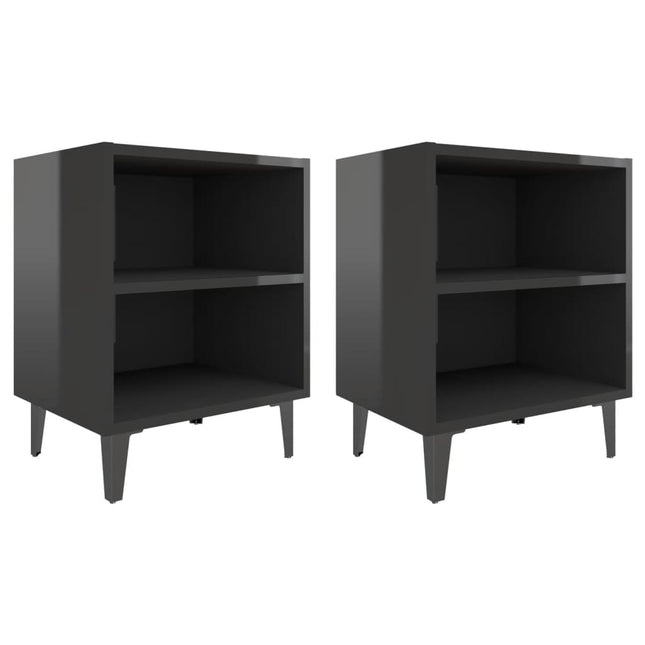 Comodini con Gambe in Metallo 2pz Nero Lucido 40x30x50 cm