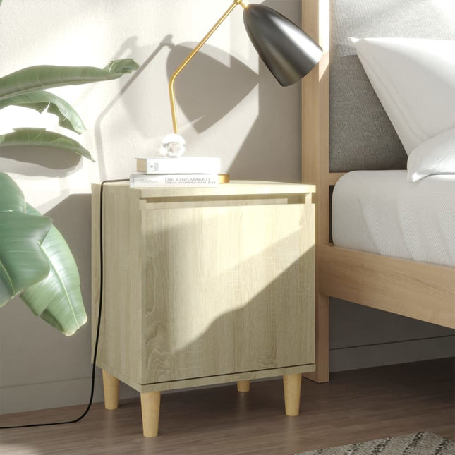 Comodino con Gambe in Legno Massello Rovere Sonoma 40x35x50cm