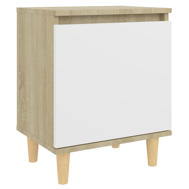 Comodino Gambe Legno Massello Rovere Sonoma e Bianco 40x30x50cm