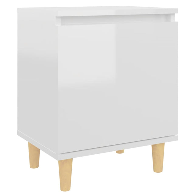 Comodino con Gambe in Legno Massello Bianco Lucido 40x30x50 cm