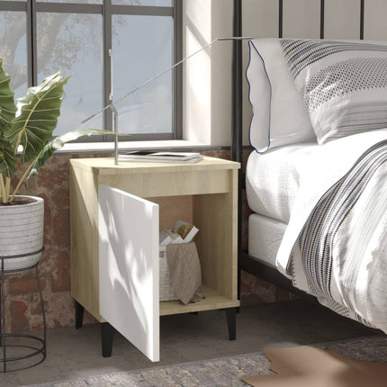 Comodini con Gambe in Metallo Rovere Sonoma e Bianco 40x30x50cm