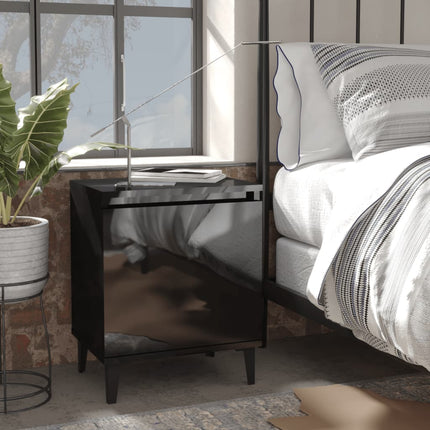 Comodini con Gambe in Metallo Nero Lucido 40x30x50 cm
