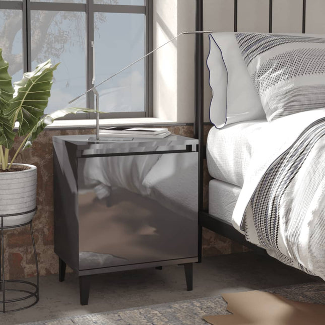 Comodini con Gambe in Metallo Grigio Lucido 40x30x50 cm