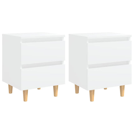 Comodini con Gambe in Pino Massello 2pz Bianchi 40x35x50 cm