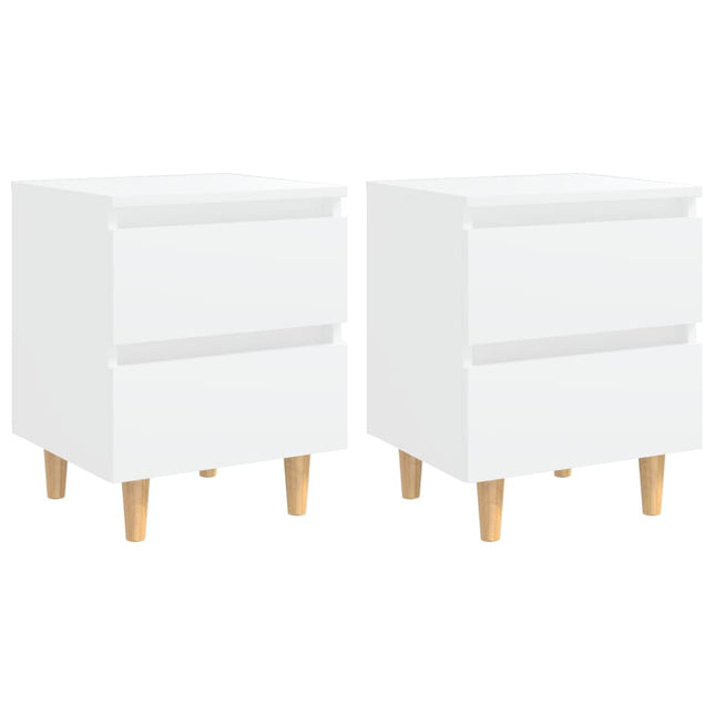 Comodini con Gambe in Pino Massello 2pz Bianchi 40x35x50 cm