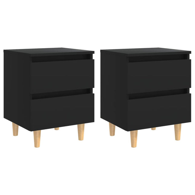Comodini con Gambe in Pino Massello 2pz Neri 40x35x50 cm