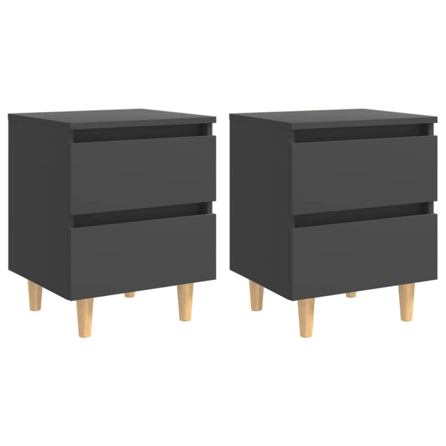 Comodini con Gambe in Pino Massello 2pz Grigi 40x35x50 cm