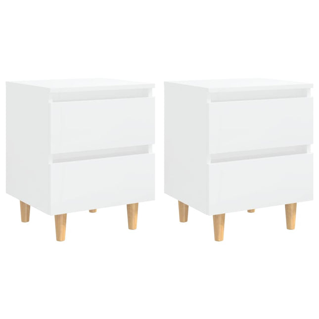 Comodini con Gambe Legno Pino 2pz Bianco Lucido 40x35x50 cm