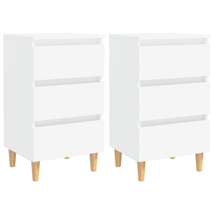 Comodini con Gambe in Legno Massello 2pz Bianchi 40x35x69 cm