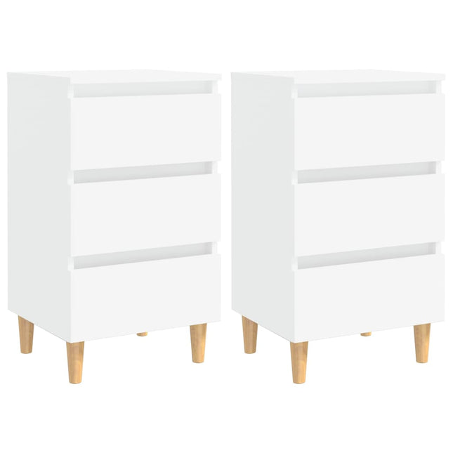 Comodini con Gambe in Legno Massello 2pz Bianchi 40x35x69 cm