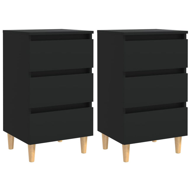 Comodini con Gambe in Legno Massello 2pz Neri 40x35x69 cm