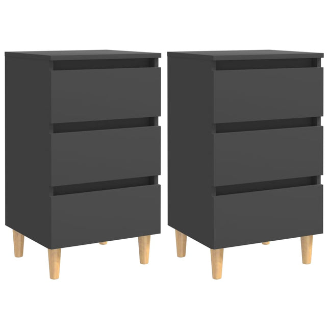 Comodini con Gambe in Legno Massello 2pz Grigi 40x35x69 cm