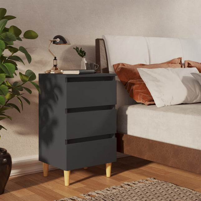 Comodini con Gambe in Legno Massello 2pz Grigi 40x35x69 cm