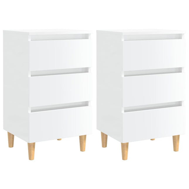 Comodini con Gambe in Legno 2pz Bianco Lucido 40x35x69 cm