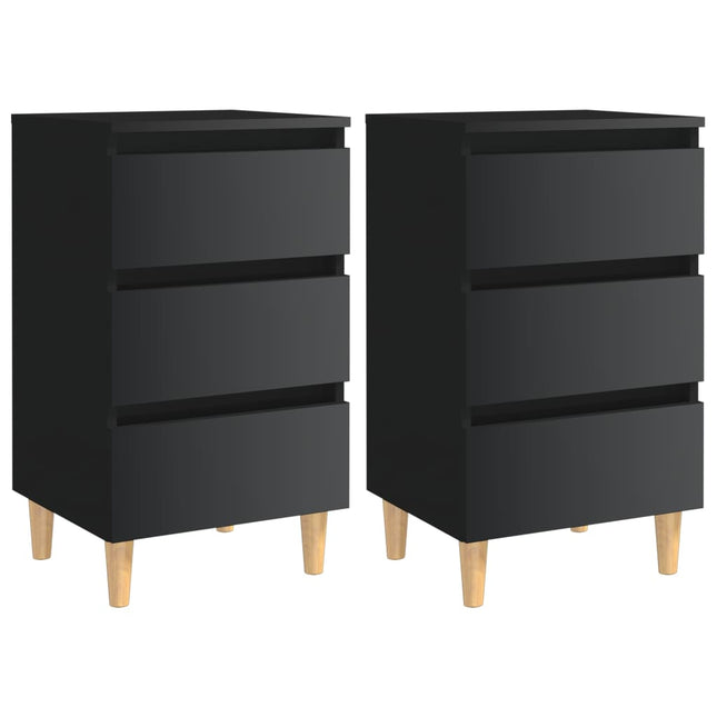Comodini con Gambe in Legno 2pz Nero Lucido 40x35x69 cm
