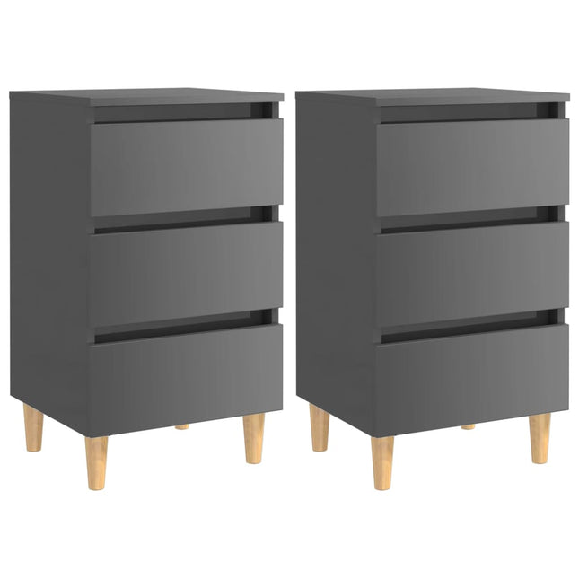 Comodini con Gambe in Legno 2pz Grigio Lucido 40x35x69 cm