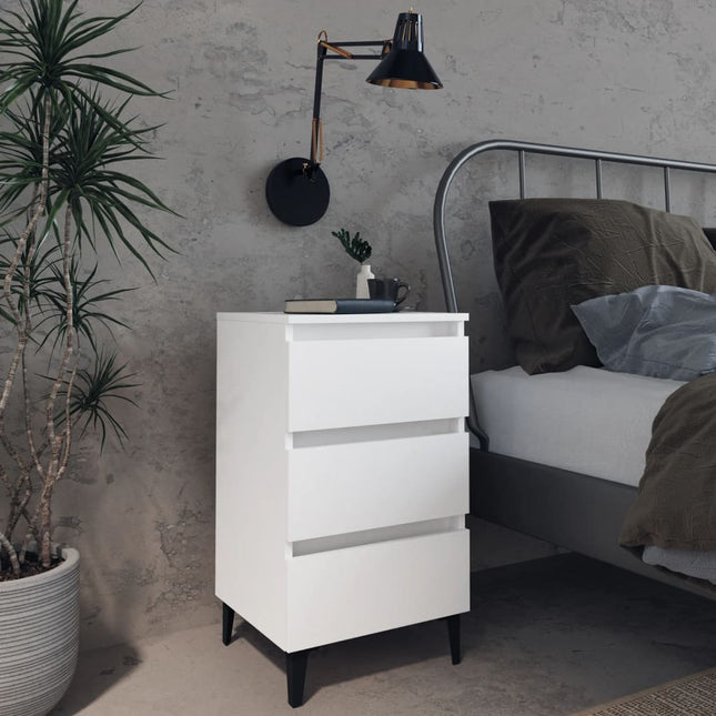 Comodini con Gambe in Metallo Bianco 40x35x69 cm
